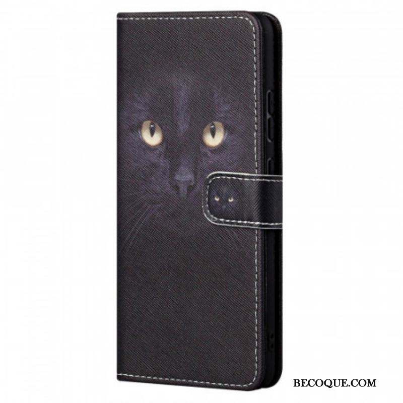 Housse Xiaomi Redmi Note 11 / 11s Yeux de Chat Noir à Lanière