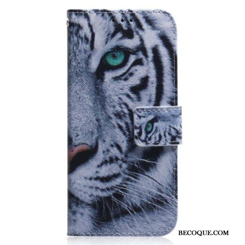 Housse Xiaomi Redmi Note 12/Poco X5 5G Tigre Blanc à Lanière