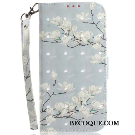 Housse Xiaomi Redmi Note 13 Pro Plus 5G Magnolias à Lanière