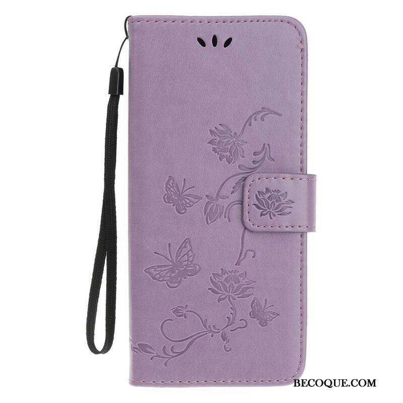 Housse iPhone 13 Mini Papillons et Fleurs à Lanière