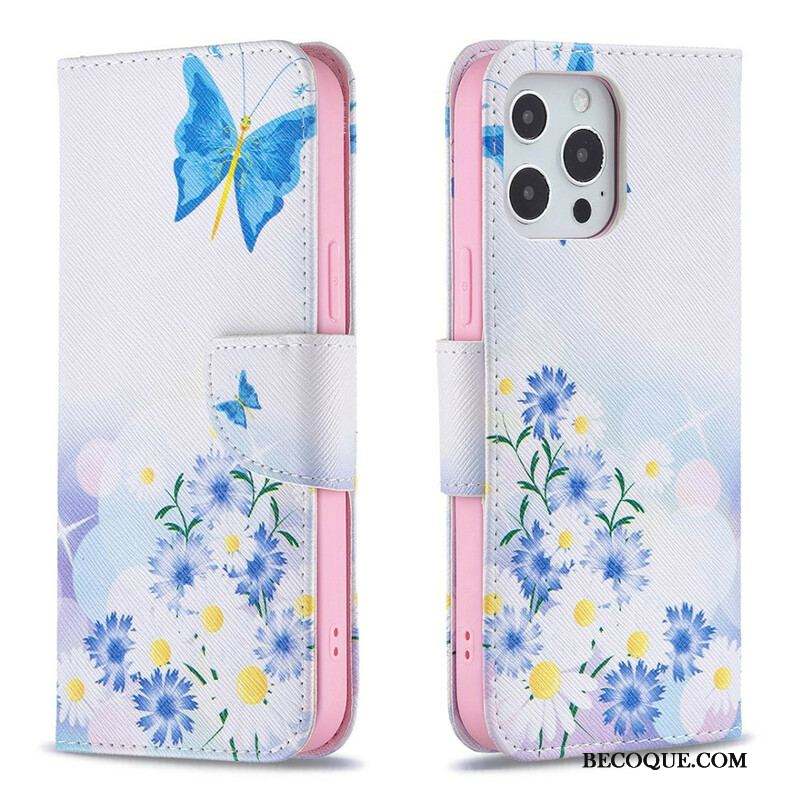 Housse iPhone 13 Pro Max Papillons et Fleurs Peints