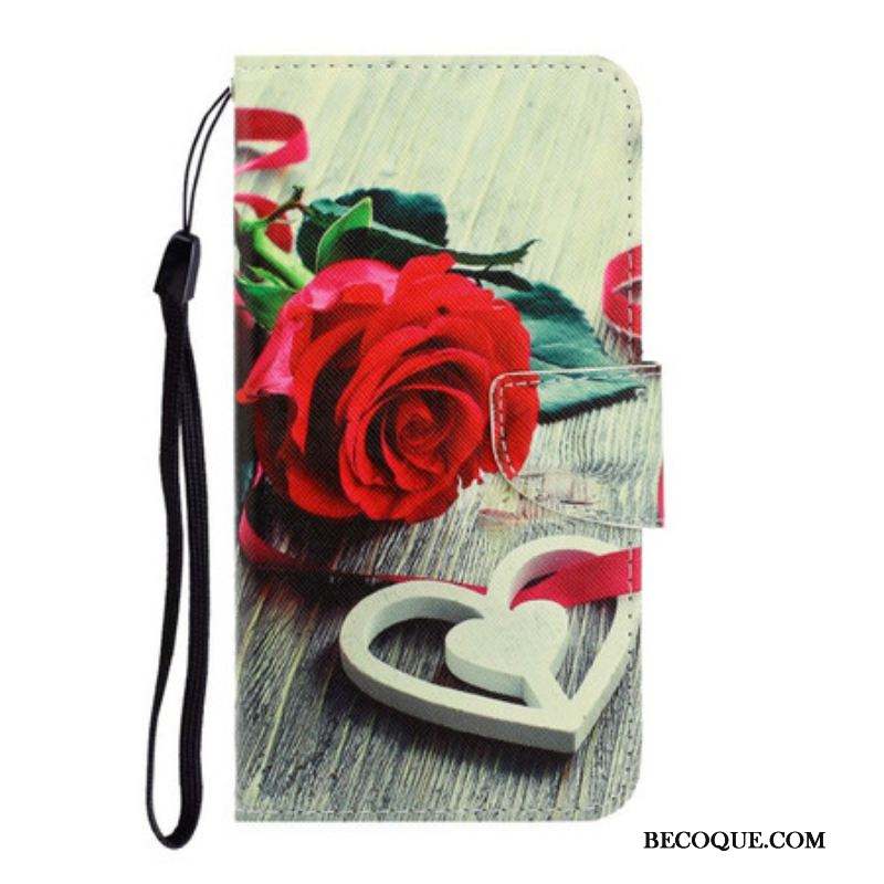 Housse iPhone 13 Pro Rose Romantique à Lanière