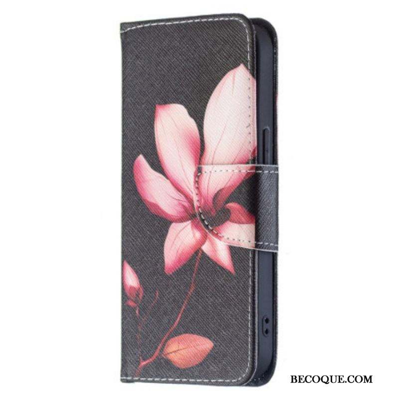 Housse iPhone 15 Fleur Rose sur Fond Noir