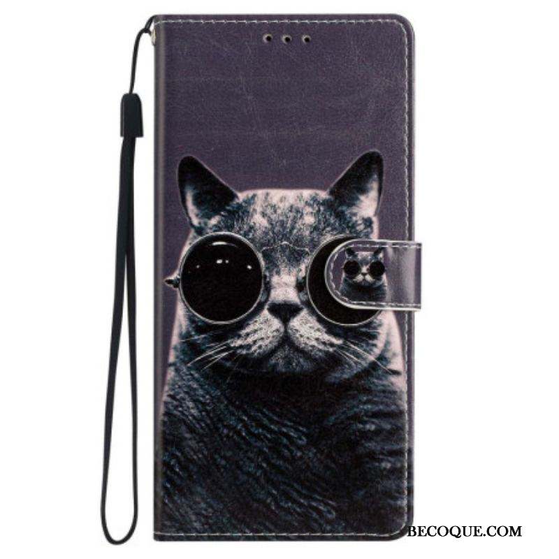 Housse iPhone 15 Plus Chat à Lunettes à Lanière