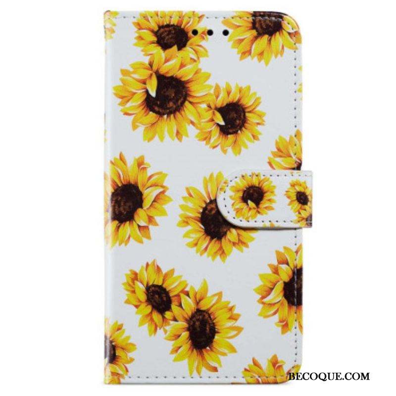 Housse iPhone 15 Tournesols à Lanière