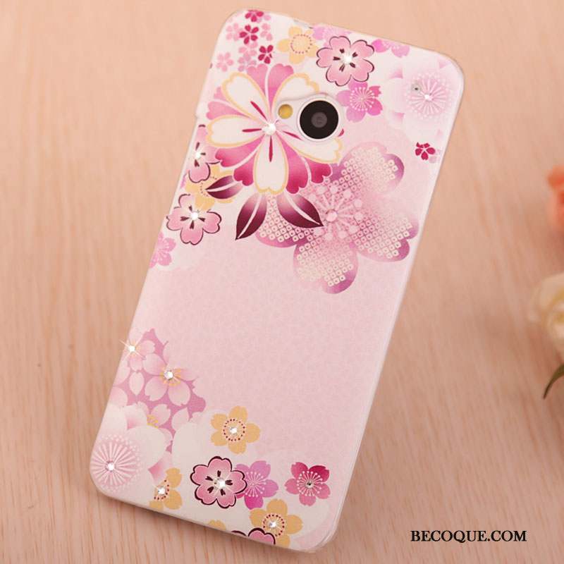 Htc One M7 Protection Étui Rose Coque Strass Peinture