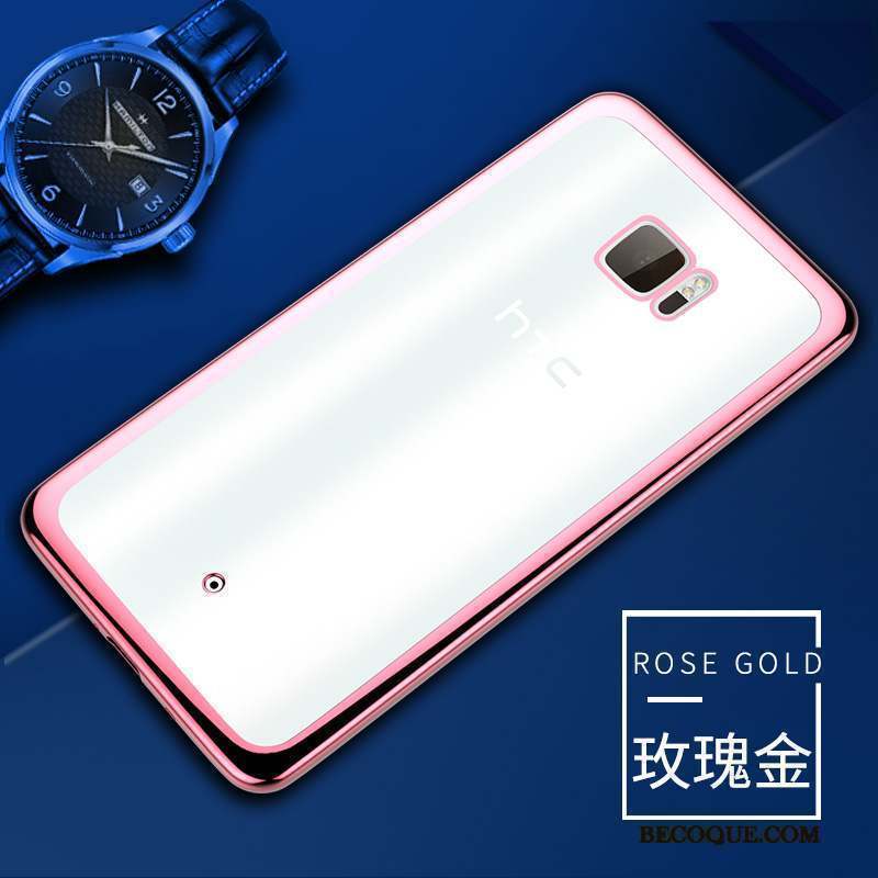 Htc U Ultra Coque Silicone Transparent Or Rose Protection Fluide Doux Téléphone Portable