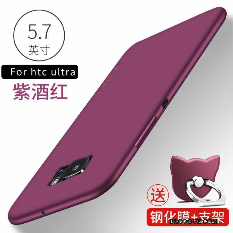 Htc U Ultra Délavé En Daim Étui Coque De Téléphone Violet Fluide Doux Rouge