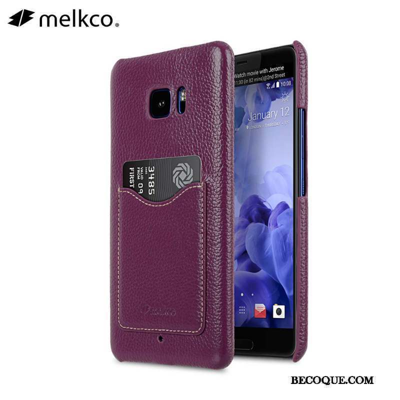 Htc U Ultra Étui En Cuir Coque De Téléphone Carte Violet Protection