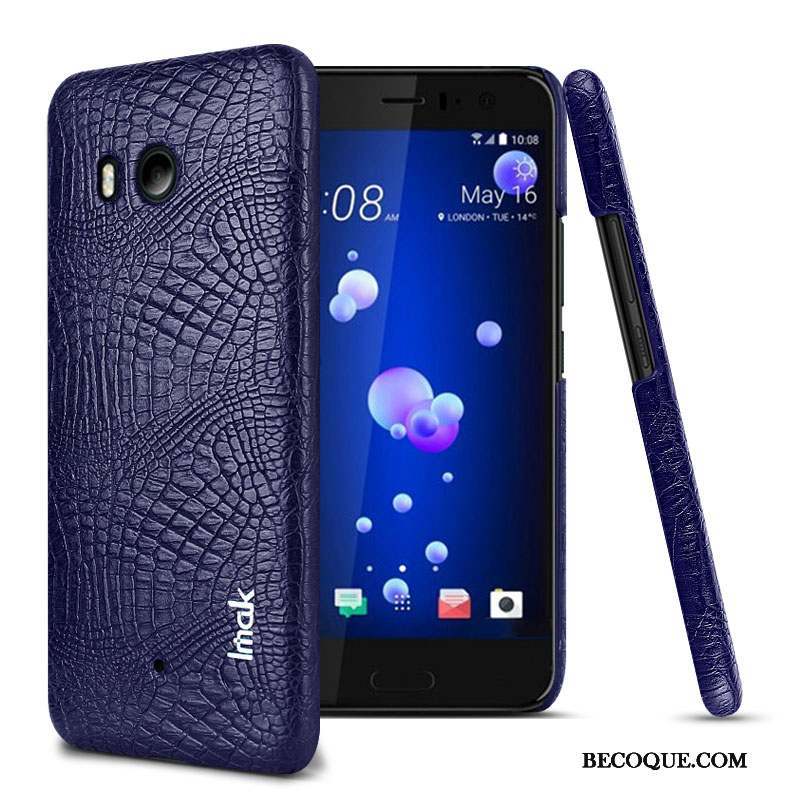 Htc U11+ Coque Téléphone Portable Bleu Crocodile Modèle Incassable Protection Cuir