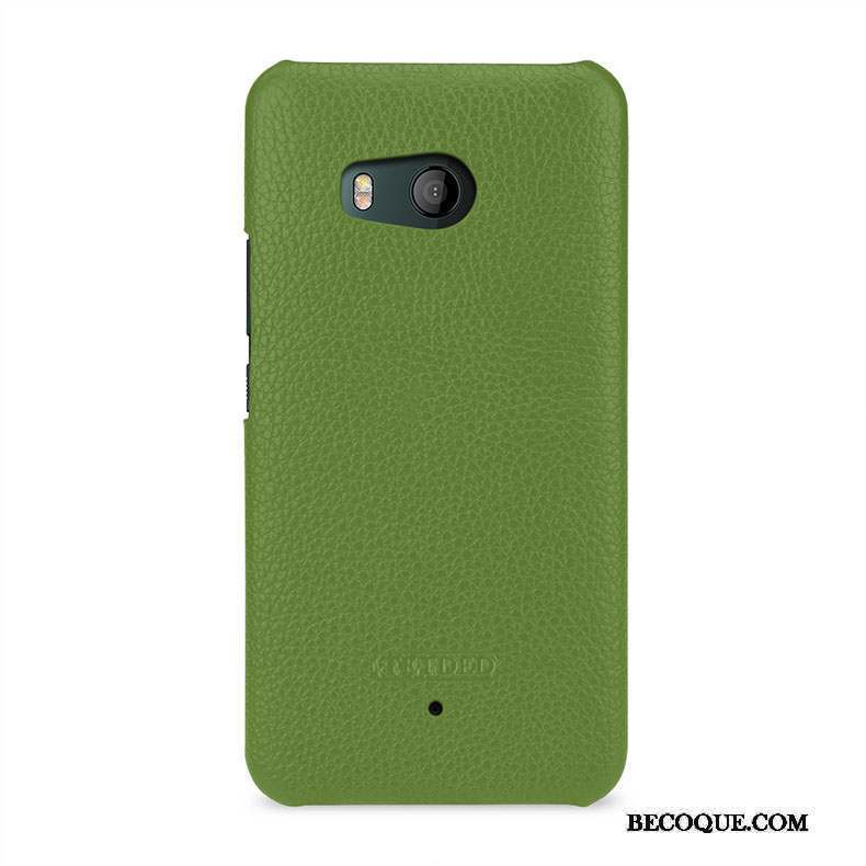 Htc U11 Cuir Véritable Incassable Téléphone Portable Coque De Téléphone Étui Vert