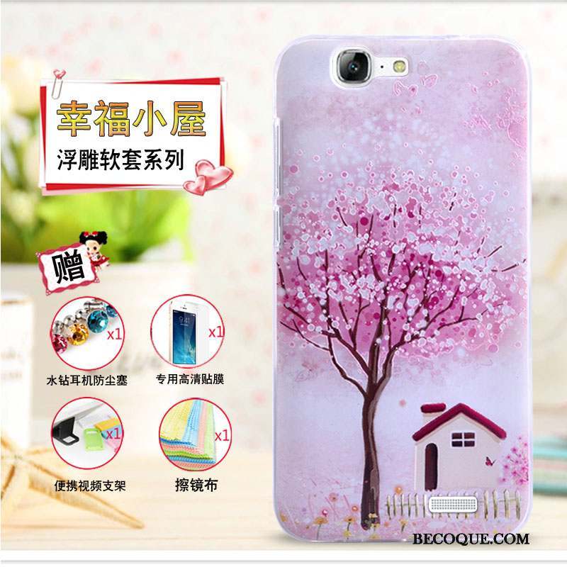 Huawei Ascend G7 Fluide Doux Rose Coque De Téléphone Protection Étui Gaufrage