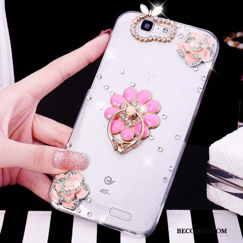 Huawei Ascend G7 Tendance Anneau Étui Rose Coque De Téléphone Strass