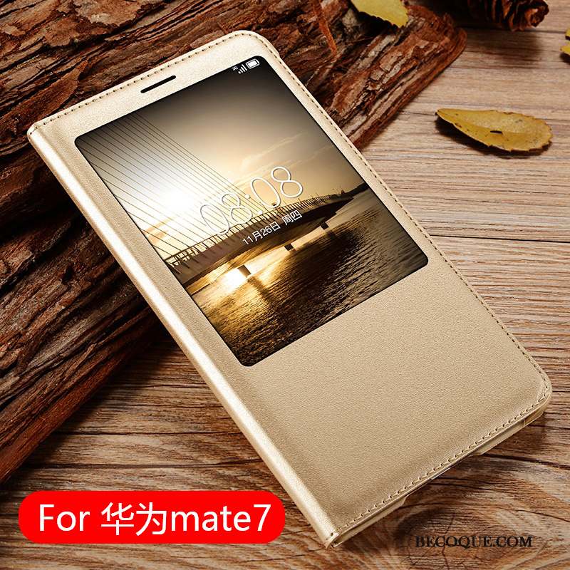 Huawei Ascend Mate 7 Coque De Téléphone Clamshell Étui Étui En Cuir Or Protection