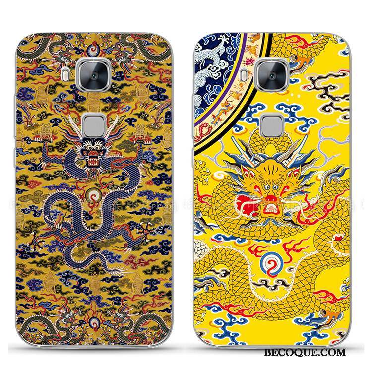 Huawei G7 Plus Coque Silicone Style Chinois Mince Fluide Doux Jaune Dragon