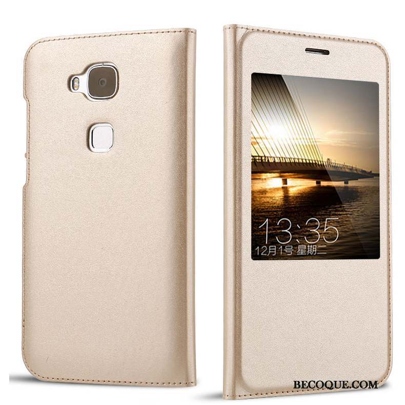 Huawei G7 Plus Étui En Cuir Cuir Véritable Protection Or Housse Coque De Téléphone