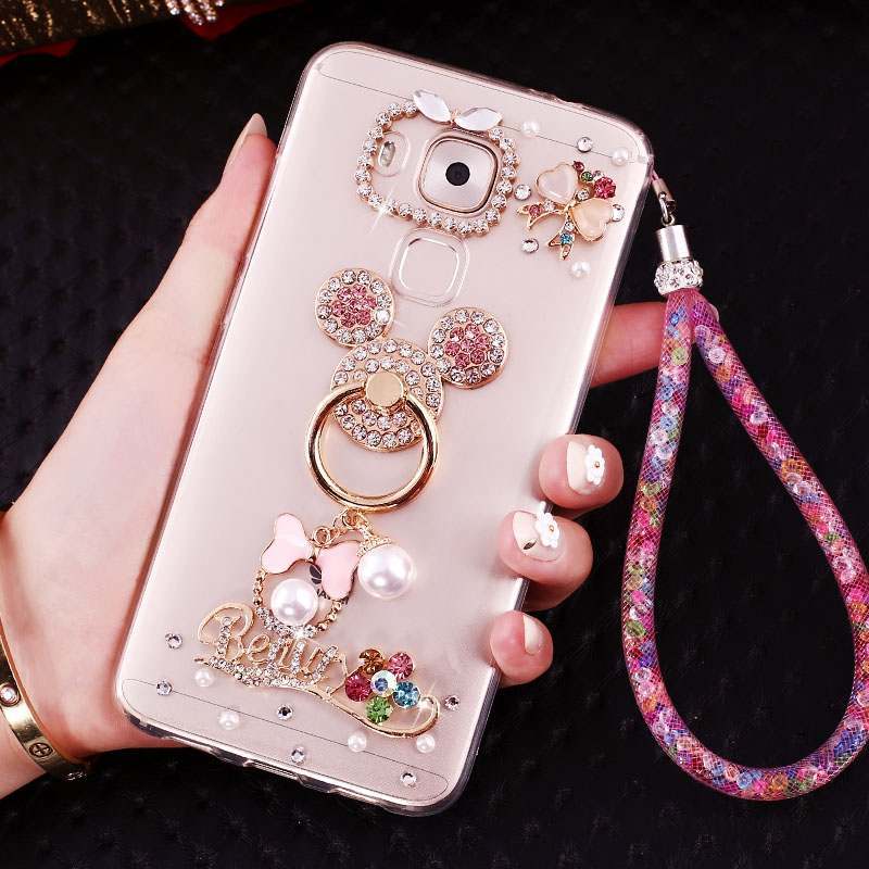 Huawei G9 Plus Coque Transparent Silicone Frais Rose Étui Pendentif