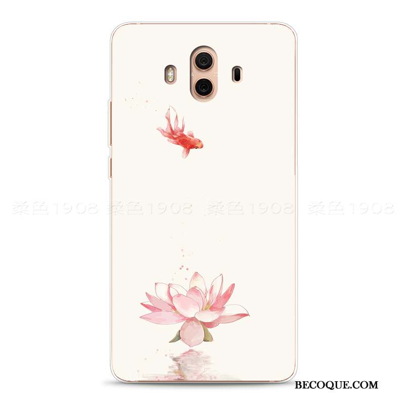 Huawei Mate 10 Coque De Téléphone Style Chinois Gaufrage Étui Rose Fluide Doux