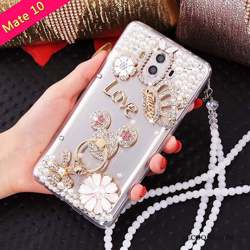 Huawei Mate 10 Incassable Strass Or Étui Coque De Téléphone Ornements Suspendus