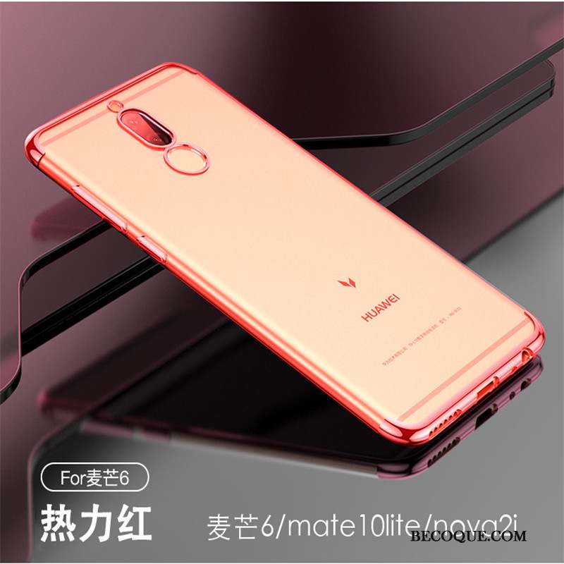 Huawei Mate 10 Lite Coque Transparent Fluide Doux Placage Incassable Silicone Rouge