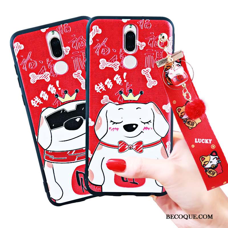 Huawei Mate 10 Lite Rouge Gaufrage Richesse Chat Coque De Téléphone Fluide Doux