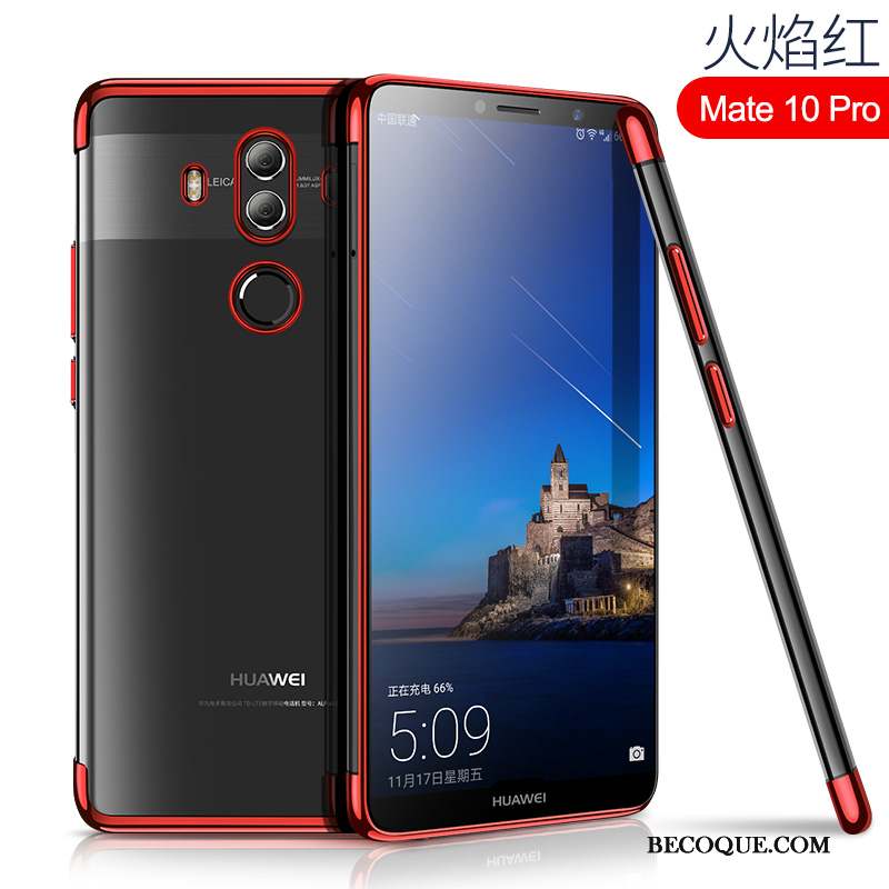 Huawei Mate 10 Pro Coque Très Mince Silicone Tout Compris Transparent Incassable Rouge