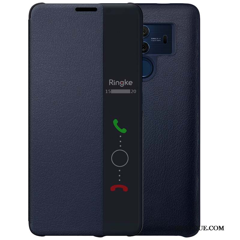 Huawei Mate 10 Pro Protection Coque De Téléphone Clamshell Cuir Véritable Bleu Étui