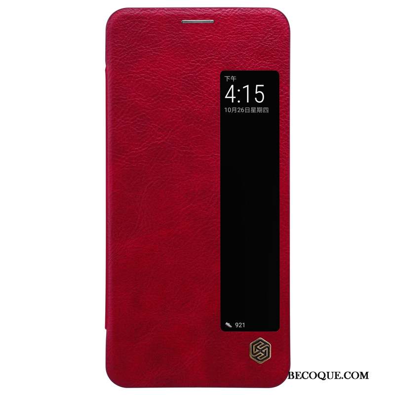 Huawei Mate 10 Pro Étui En Cuir Coque De Téléphone Rouge Protection Business Or