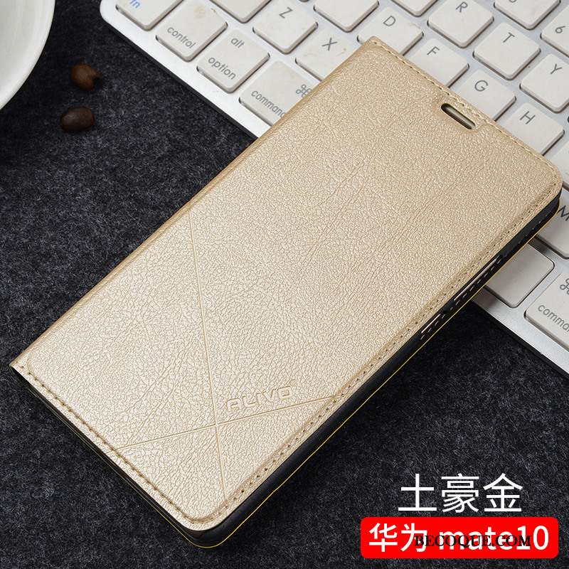 Huawei Mate 10 Étui En Cuir Protection Clamshell Incassable Or Coque De Téléphone