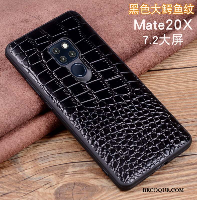 Huawei Mate 20 X Téléphone Portable Cuir Véritable Coque Étui Protection Noir