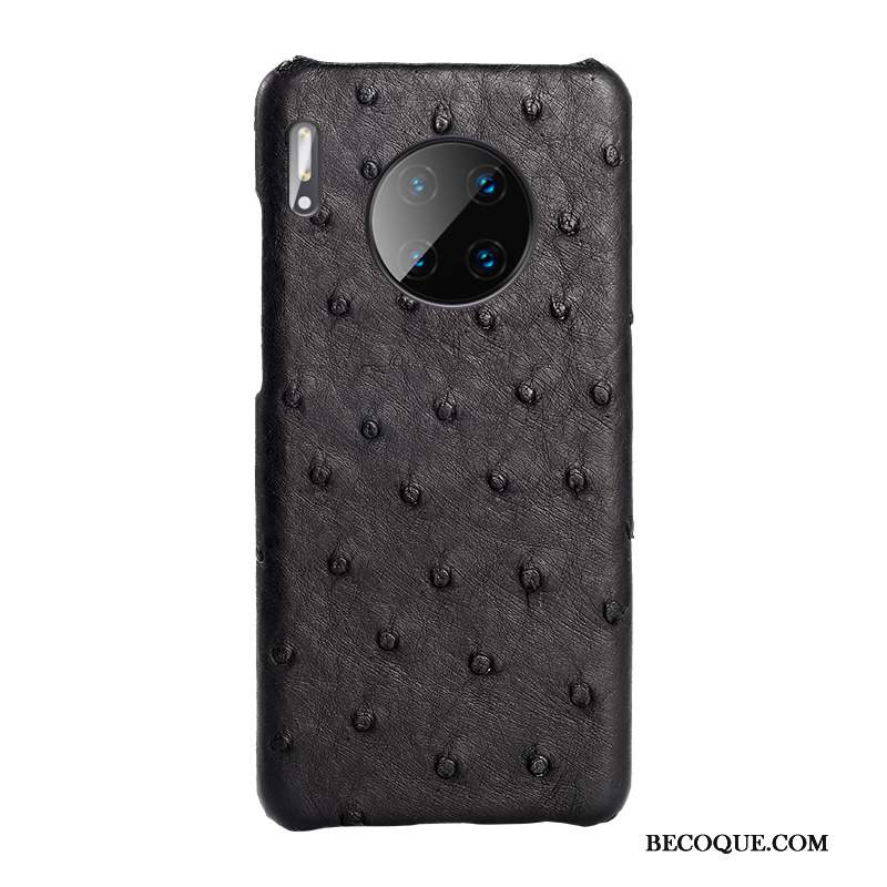 Huawei Mate 30 Coque Cuir Noir Luxe Classic Business Oiseau