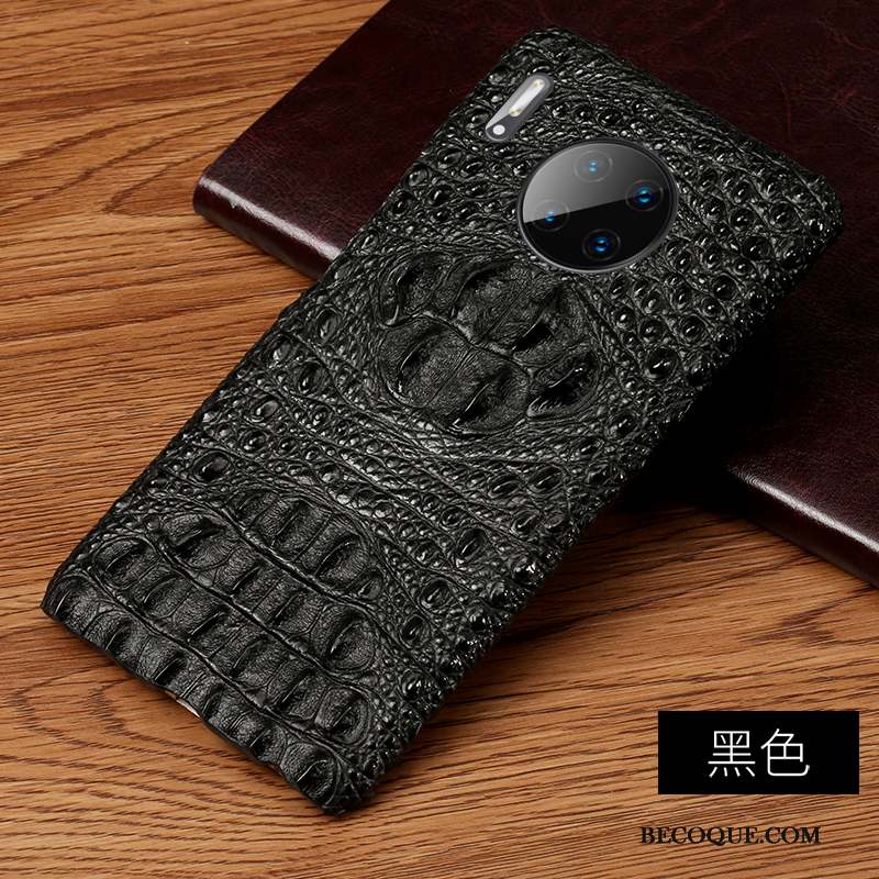 Huawei Mate 30 Coque De Téléphone Noir Cuir Véritable