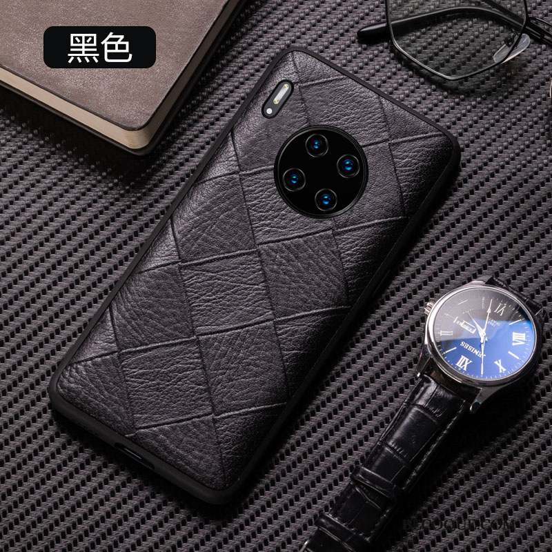 Huawei Mate 30 Coque Fluide Doux Créatif Cuir Véritable Incassable Noir Qualité