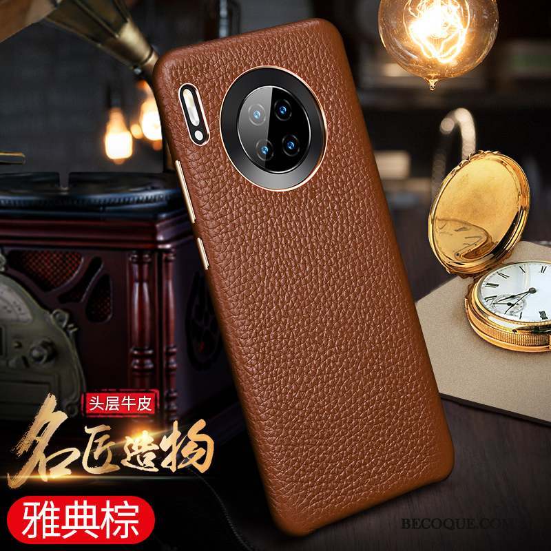 Huawei Mate 30 Coque Luxe Incassable Tout Compris Cuir Véritable Business Très Mince