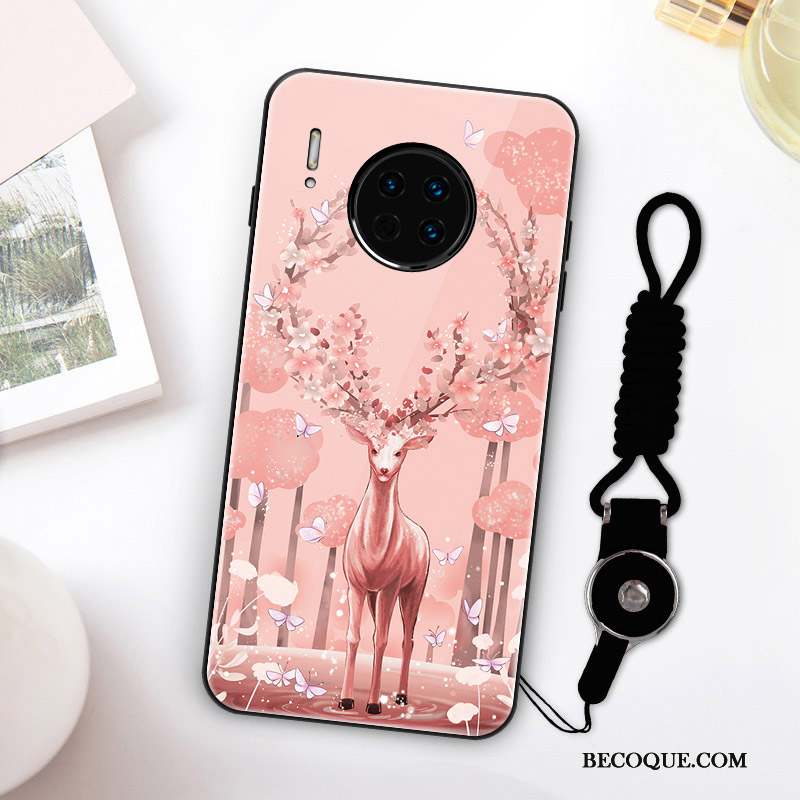 Huawei Mate 30 Coque Tout Compris Cerf Rose Silicone Incassable Fleur