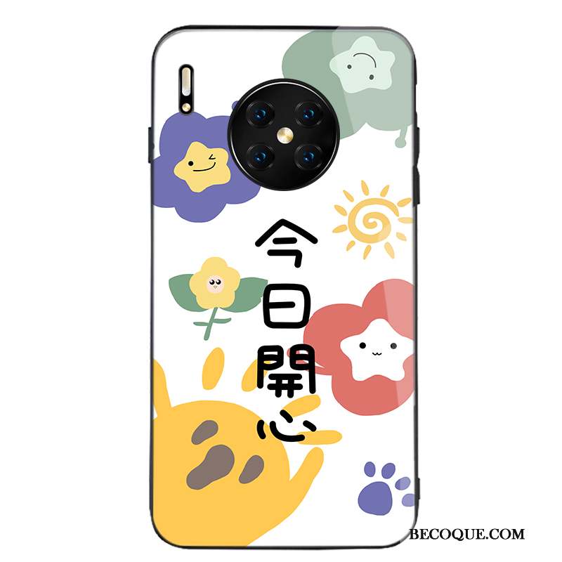 Huawei Mate 30 Coque Verre Protection Net Rouge Cœur Difficile Dessin Animé