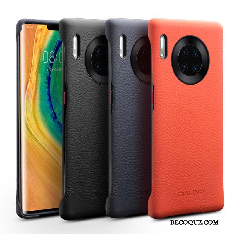 Huawei Mate 30 Pro Coque Rouge Simple Couvercle Arrière Mode Cuir Véritable Protection