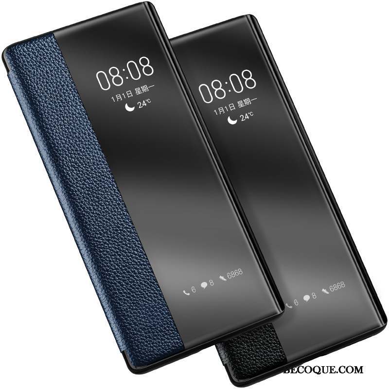 Huawei Mate 30 Pro Coque Étui En Cuir Bleu Clamshell Très Mince Incassable Cuir Véritable