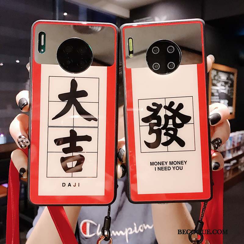 Huawei Mate 30 Style Chinois Nouveau Rouge Ornements Suspendus Coque De Téléphone Verre