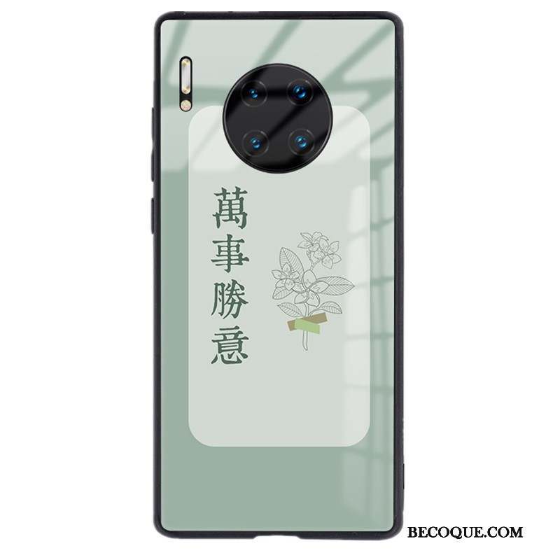 Huawei Mate 30 Tout Compris Incassable Verre Vert Silicone Coque
