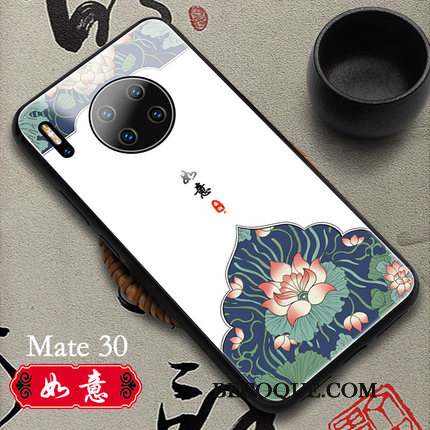 Huawei Mate 30 Verre Authentique Coque De Téléphone Style Chinois Blanc