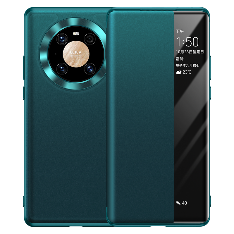 Huawei Mate 40 Coque De Téléphone Protection Cuir Véritable Vert Étui Clamshell