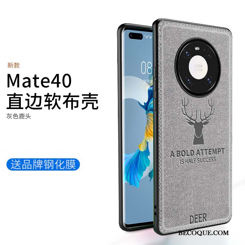 Huawei Mate 40 Délavé En Daim Modèle Fleurie Coque Gris Incassable De Téléphone