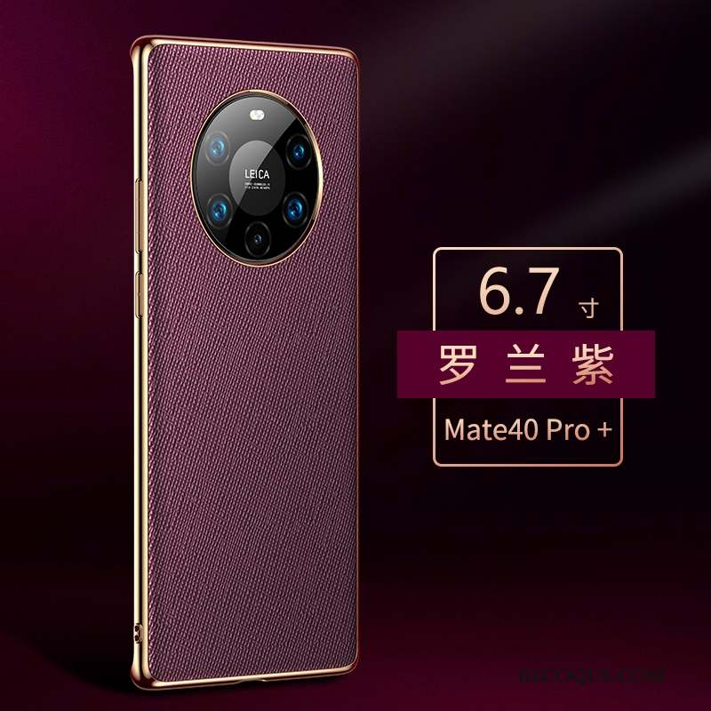 Huawei Mate 40 Pro+ Coque Violet Luxe Protection Étui Incassable Cuir Véritable