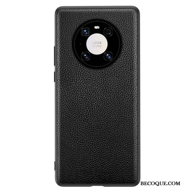 Huawei Mate 40 Pro Cuir Coque Noir Cuir Véritable Incassable De Téléphone