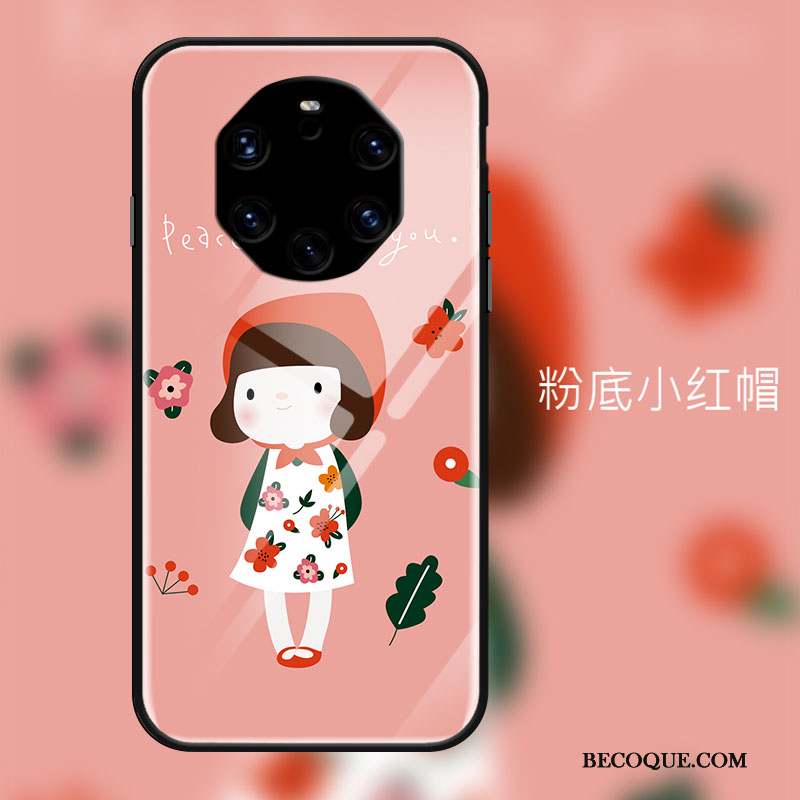 Huawei Mate 40 Rs Rose Ornements Suspendus Miroir Verre Trempé Petit Coque De Téléphone