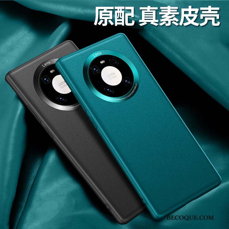 Huawei Mate 40 Vert Coque De Téléphone Cuir Véritable Tout Compris Incassable Luxe