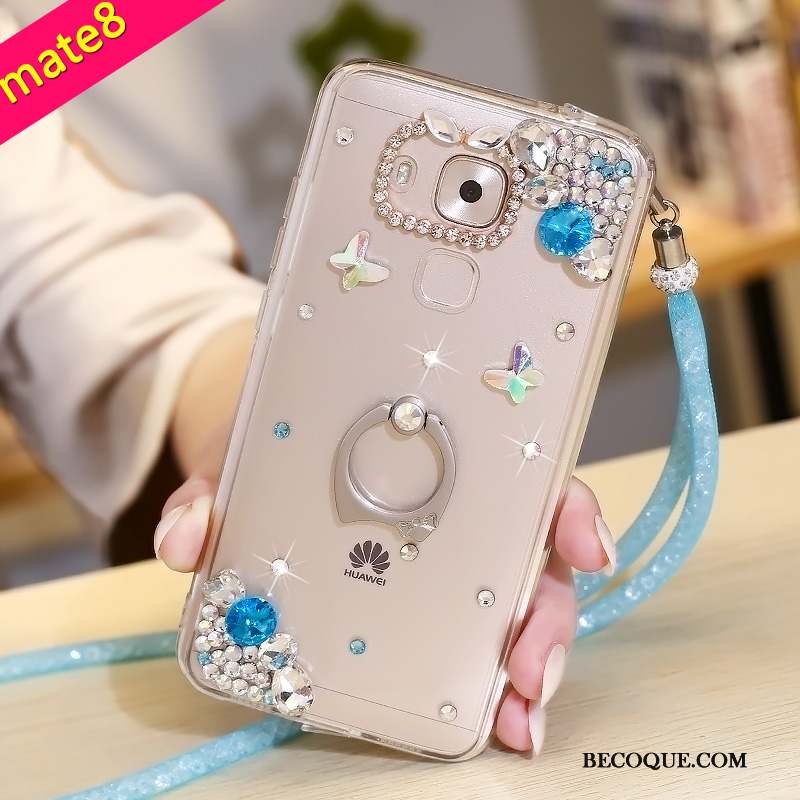 Huawei Mate 8 Bleu Coque De Téléphone Protection Fluide Doux Strass Étui