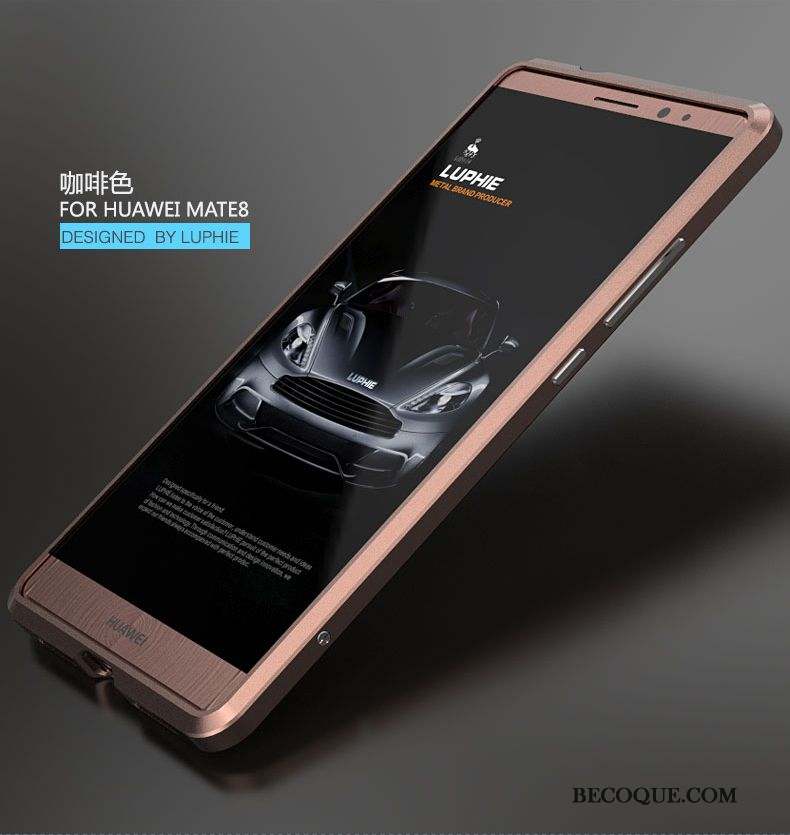 Huawei Mate 8 Brillant Border Métal Protection Coque De Téléphone Marron