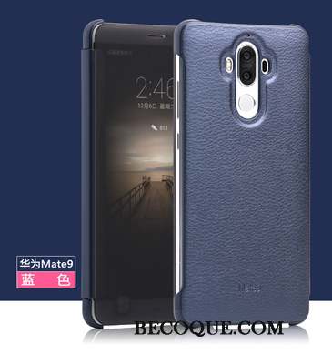Huawei Mate 9 Coque De Téléphone Bleu Incassable Étui En Cuir Protection Dormance